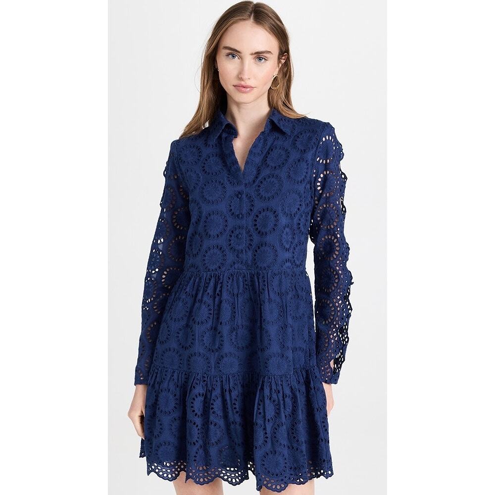 Figue NWT Isabella Eyelet Embroidered Dress Cutout Sleeves Navy Small - Picture 3 of 10